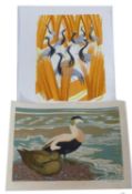 Clifford Cyril Webb (British, 1895-1972), 'Eider Duck' limited edition colour linocut print 4/20,
