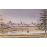 British School, 19th Century, View of the Château de Fontainebleau, watercolour, inscription on