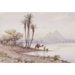 Edwin Lord Weeks (American, 1849-1903), A view of the pyramids at Giza, Cairo', watercolour, signed,