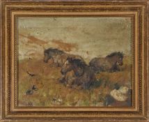 Nathaniel Hughes John Baird (British, 1865-1936), "Ponies resting on the moor", watercolour, signed,