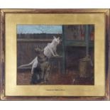 Attributed to Frederick Smallfield (British, 1829-1918), Two cats next to a hen house, oil on