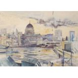 Ralph Hartley (British, 1926-1988), St Pauls, London, watercolour, signed, 21x30ins