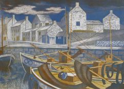Clifford Cyril Webb (British, 1895-1972), Seahouses, linocut in colours, unframed, approx 15x21ins