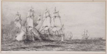 William Lionel Wyllie, RA, RI, RE, (British, 1851-1931), 'Battle of Trafalgar', set of three black
