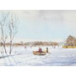 Harry Harvey (British, fl 1953-1980) "The frozen Broad", watercolour, signed, 10x14insQty: 1