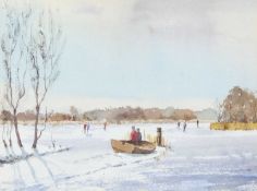 Harry Harvey (British, fl 1953-1980) "The frozen Broad", watercolour, signed, 10x14insQty: 1