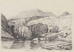 John Sell Cotman (British, 1782-1842), A pair of etchings depicting figures by Llanberis Lake with