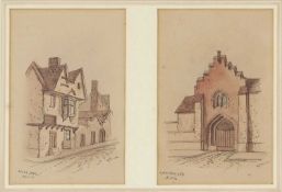 Edward Pococke (British, 1846-1905), Two panelled ink and watercolour studies: Angel Lane and