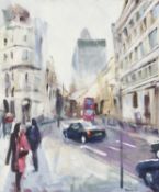 Paul Rowland (British, b.1960 -) 'Threadneedle Street', acrylic on board, signed and dated 2020,