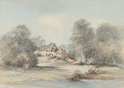 Arthur E. Davies RBA RCA (British,1893-1988), Old Cottages at Bawburgh, ink and watercolour, signed,