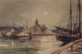 Stephen John Batchelder (British,1849-1932), The Quay, Great Yarmouth By Moonlight, watercolour,