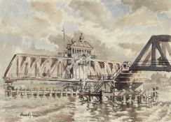 Roy Hodds (British, 1933-1987), Gt. Yarmouth Swing Bridge, watercolour, signed, 7x10insQty: 1