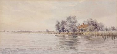 Stephen John Batchelder (British 1849-1932), Horsey Mere, Norfolk, watercolour, signed, 11x22insQty: