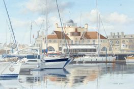 Peter Emms (British, 1945 - 2017), "Royal Yacht Club, Lowestoft", oil on canvas, signed, 12x18insThe
