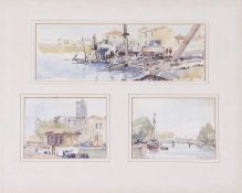 John Clifford (British, b. 1934), "The Harbour Agde", three watercolours sketches of scenes at the