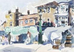 John Tookey (British, b. 1947), Southwold Market Place, ink and watercolour, signed, 10x13.5ins