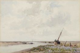 Arthur Gerald Ackermann (British, 1876-1960), Resting sailboats within the landscape, watercolour,