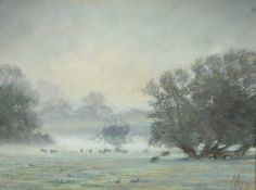 East Anglian School, Contemporary, 'Rising Mist-Ufford', pastel, indistinctly signed, 9x12.5ins.
