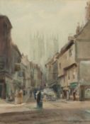 Charles Mayes Wigg (British, 1889-1969), York Minster from Petergate, watercolour, signed,