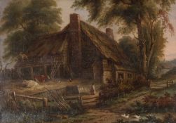 John Crome (British, 1768-1821), A rural Norfolk cottage with figures and livestock, oil on