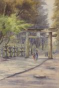Violet Esther Drury Clutterbuck (British, 1869-1960), A Japanese Temple, watercolour, 14x9ins