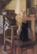Henry Holzer (British, 1907-2007), "Cats in the Kitchen", pastel, signed, 9x13ins.Qty: 1Exhibited