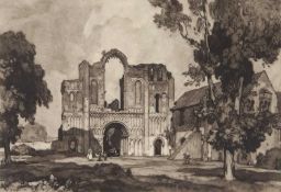 Leonard Russell Squirrell (British, 1893-1979), Castle Acre Priory, Norfolk monochrome mezzotint