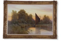 Colin W Burns (British, b. 1944 -), 'River Reflection on the River Bure', oil on canvas, signed,