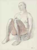 Bernard Reynolds (British, 1915-1997), Seated female nude, pen and wash, signed, 11x9insQty: