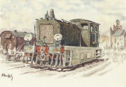 Roy Hodds (British, 1933-1987), "The Shunting Diesel", North Quay, Gt. Yarmouth, watercolour,