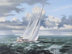 Peter Emms (British, 1945 - 2017), A pair of sailboats in the English Channel, oil on canvas,