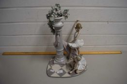LARGE LLADRO FIGURE GROUP OF TWO BALLERINAS AND A FLORAL MOUNTED PILLAR (DAMAGED)