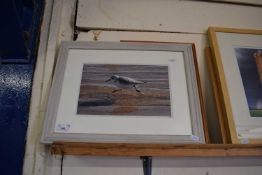 COLOURED PRINT 'GO PLACIDLY', TOGETHER WITH A PHOTOGRAPHIC PRINT OF A WADER AND A FURTHER COLOURED