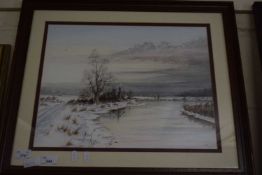 PRINT OF A WINTER BROADS SCENE, SIGNED LOWER RIGHT NORMAN T, DATED 1994