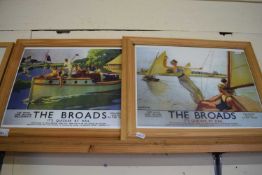 TWO REPRODUCTION RAILWAY ADVERTISING PRINTS - THE BROADS, QUICKER BY RAIL