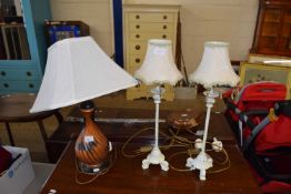 PAIR OF SMALL METAL TABLE LAMPS PLUS ONE OTHER (3)