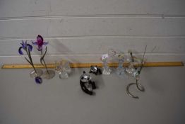 COLLECTION OF SWAROVSKI AND OTHER CRYSTAL ORNAMENTS TO INCLUDE PANDAS, VARIOUS FLOWERS, SPOONBILL,
