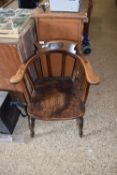 LATE 19TH CENTURY ELM SEATED CAPTAIN'S CHAIR, 64CM WIDE