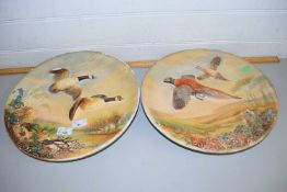 Pair of Bossons plaster wall plaques, both decorated with pheasants and ducks in relief, 36cm