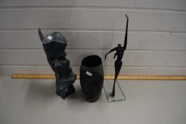 CLARE CRAFT FIGURE OF 'THE FACE OF WINTER', A FURTHER FIGURAL VASE AND A CONTEMPORARY FIGURINE