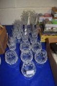 QUANTITY OF MODERN CLEAR CUT GLASS DRINKING GLASSES MIXED DESIGNS
