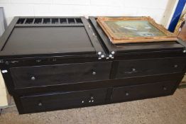 PAIR OF DIS-ASSEMBLED BLACK BED FRAMES WITH DRAWER BASES