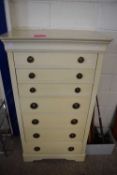 MODERN CREAM FINISH CHEST OF SEVEN DRAWERS WITH RINGLET HANDLES, 80CM WIDE