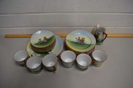 CZECHOSLOVAKIAN PORCELAIN PART TEA SET DECORATED WITH CHINESE FIGURES