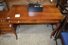 20TH CENTURY CABRIOLE LEGGED TWO-DRAWER SIDE TABLE, 102CM WIDE