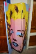 MODERN TWO-FOLD SCREEN DECORATED WITH AN ANDY WARHOL PRINT OF MARILYN MONROE