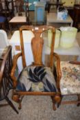 EARLY 20TH CENTURY CABRIOLE LEGGED CARVER CHAIR WITH FLORAL UPHOLSTERED SEAT