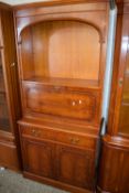 YEW WOOD VENEERED LIVING ROOM CABINET WITH CENTRAL DROP DOWN DRINKS SECTION, 89CM WIDE