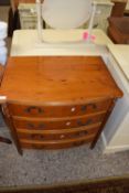 REPRODUCTION YEW WOOD VENEERED BOW FRONT FOUR DRAWER CHEST, 70CM WIDE