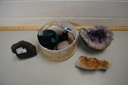 COLLECTION OF VARIOUS MINERAL SAMPLES TO INCLUDE PART OF AN AMETHYST GEODE, CITRINE, LAPIS,